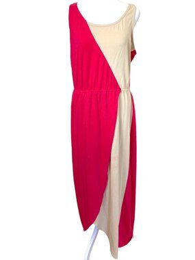 LOFT Colorblock Maxi Dress S • Pink & Tan • Surplice Sleeveless Flowy